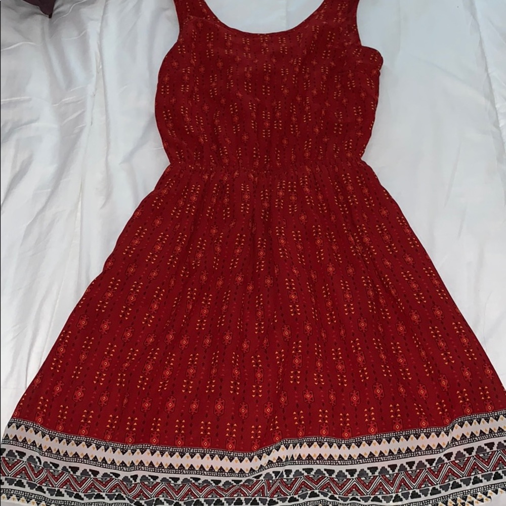 Red patterned fit and flare dress
